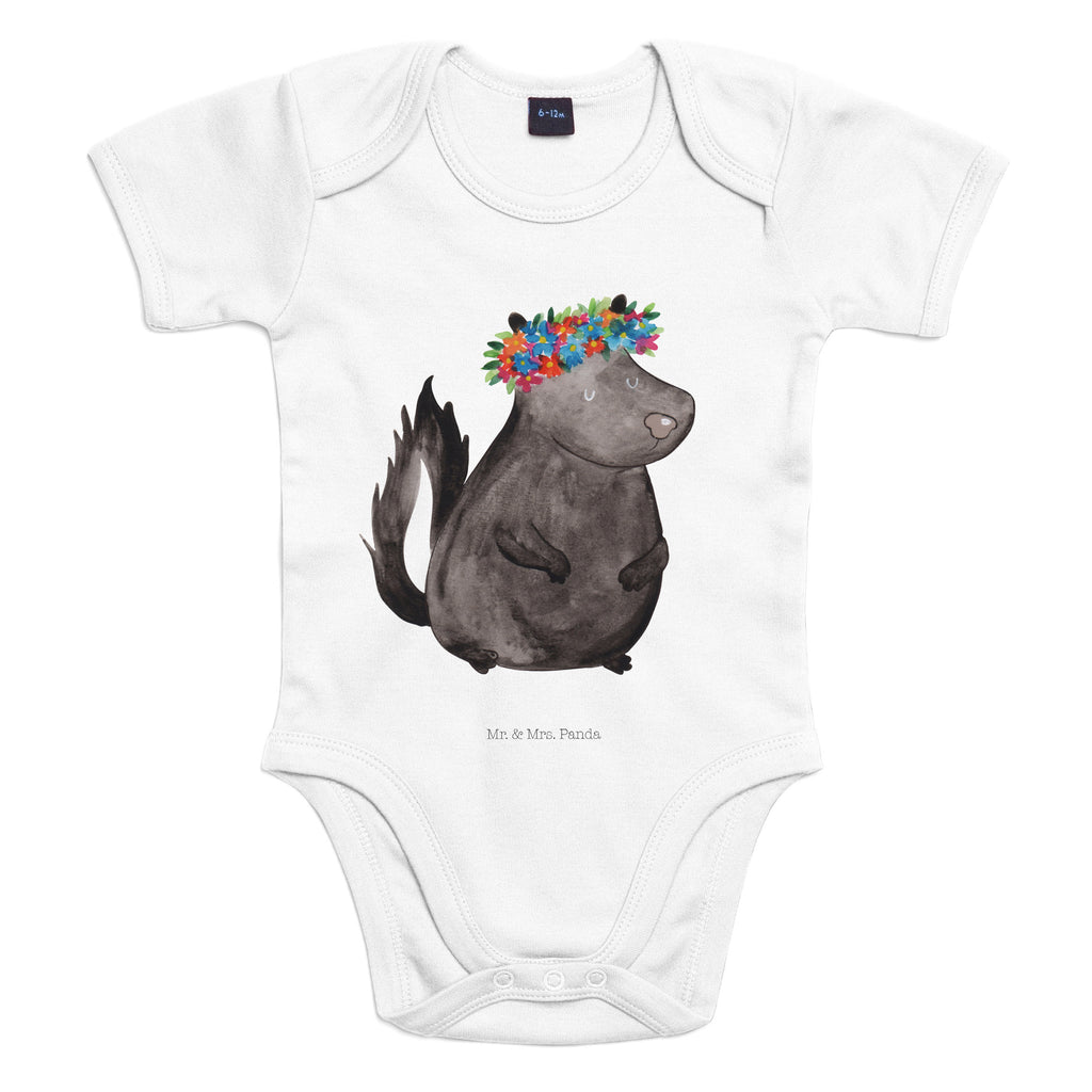 Organic Baby Body Stinktier Blumenmaedchen Babykleidung, Babystrampler, Strampler, Wickelbody, Baby Erstausstattung, Junge, Mädchen, Stinktier, Skunk, Wildtier, Raubtier, Stinker, Stinki, Yoga, Namaste, Lebe, Liebe, Lache