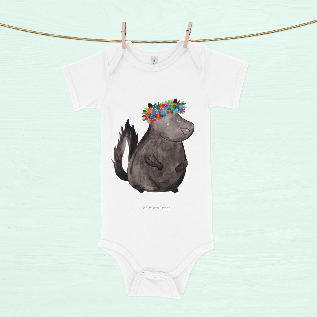 Organic Baby Body Stinktier Blumenmaedchen Babykleidung, Babystrampler, Strampler, Wickelbody, Baby Erstausstattung, Junge, Mädchen, Stinktier, Skunk, Wildtier, Raubtier, Stinker, Stinki, Yoga, Namaste, Lebe, Liebe, Lache