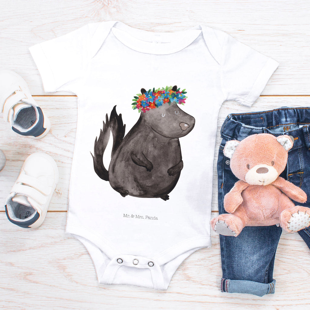Organic Baby Body Stinktier Blumenmaedchen Babykleidung, Babystrampler, Strampler, Wickelbody, Baby Erstausstattung, Junge, Mädchen, Stinktier, Skunk, Wildtier, Raubtier, Stinker, Stinki, Yoga, Namaste, Lebe, Liebe, Lache