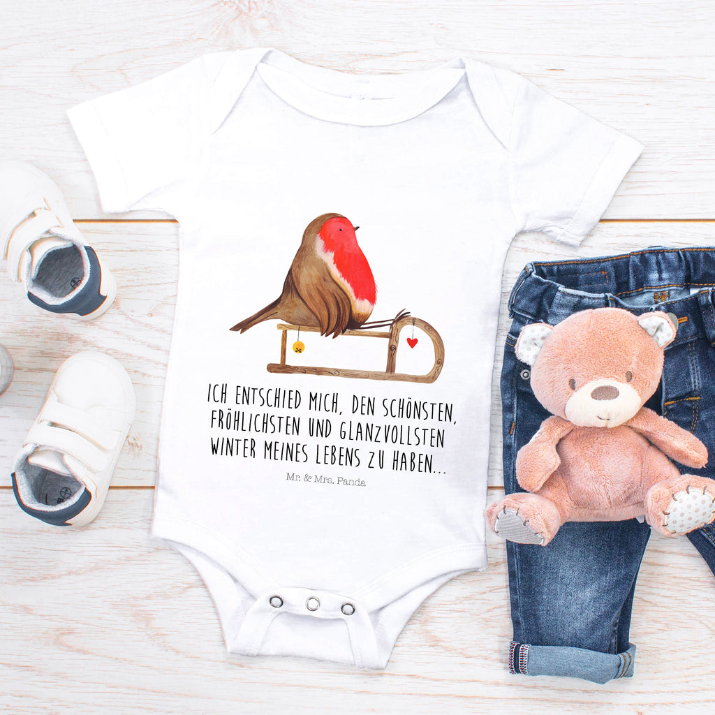 Organic Baby Body Rotkehlchen Schlitten Babykleidung, Babystrampler, Strampler, Wickelbody, Baby Erstausstattung, Junge, Mädchen, Winter, Weihnachten, Weihnachtsdeko, Nikolaus, Advent, Heiligabend, Wintermotiv, Schlitten, Vogel