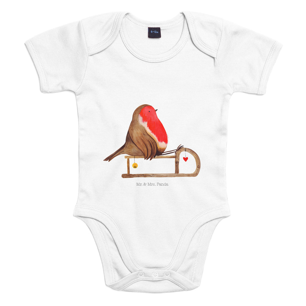 Organic Baby Body Rotkehlchen Schlitten Babykleidung, Babystrampler, Strampler, Wickelbody, Baby Erstausstattung, Junge, Mädchen, Winter, Weihnachten, Weihnachtsdeko, Nikolaus, Advent, Heiligabend, Wintermotiv, Schlitten, Vogel