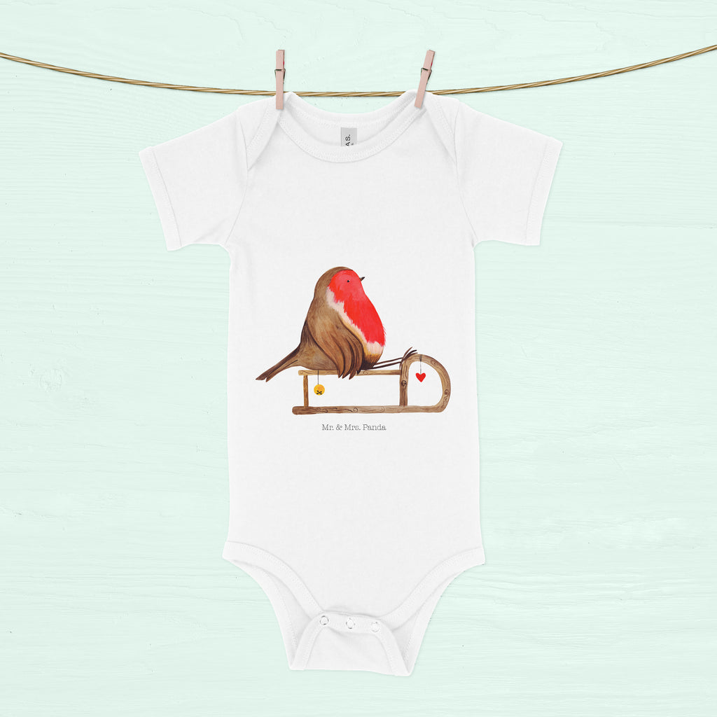 Organic Baby Body Rotkehlchen Schlitten Babykleidung, Babystrampler, Strampler, Wickelbody, Baby Erstausstattung, Junge, Mädchen, Winter, Weihnachten, Weihnachtsdeko, Nikolaus, Advent, Heiligabend, Wintermotiv, Schlitten, Vogel