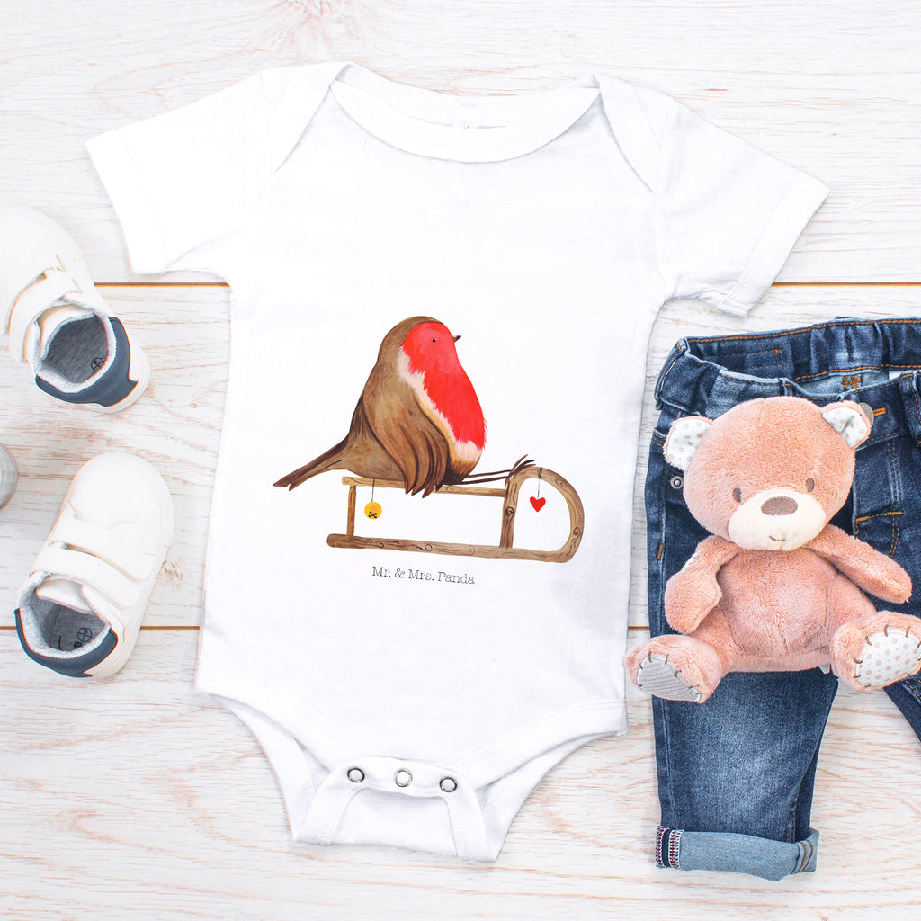 Organic Baby Body Rotkehlchen Schlitten Babykleidung, Babystrampler, Strampler, Wickelbody, Baby Erstausstattung, Junge, Mädchen, Winter, Weihnachten, Weihnachtsdeko, Nikolaus, Advent, Heiligabend, Wintermotiv, Schlitten, Vogel