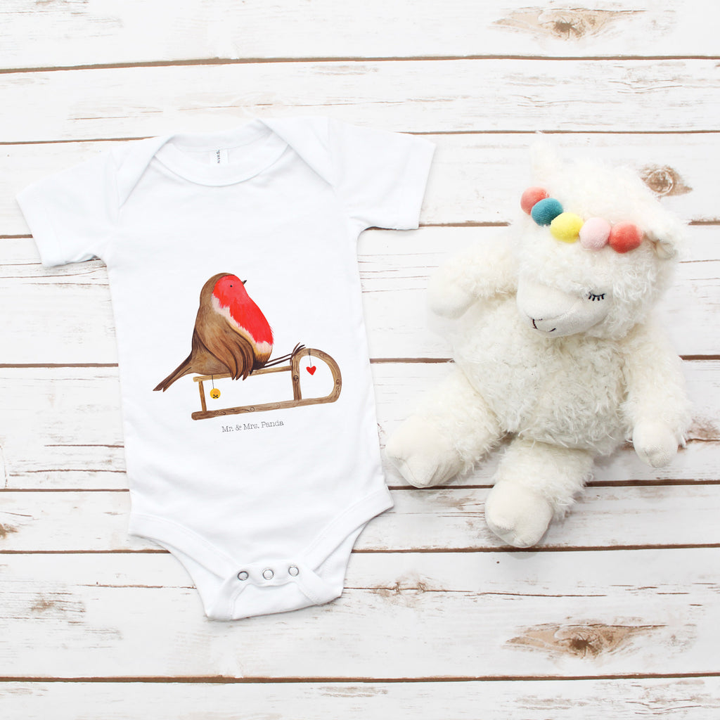 Organic Baby Body Rotkehlchen Schlitten Babykleidung, Babystrampler, Strampler, Wickelbody, Baby Erstausstattung, Junge, Mädchen, Winter, Weihnachten, Weihnachtsdeko, Nikolaus, Advent, Heiligabend, Wintermotiv, Schlitten, Vogel