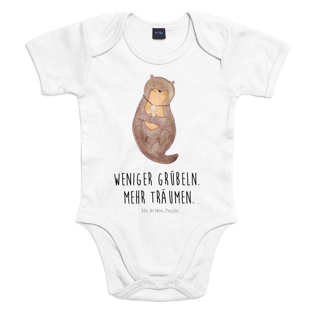 Organic Baby Body Otter mit Muschelmedaillon Babykleidung, Babystrampler, Strampler, Wickelbody, Baby Erstausstattung, Junge, Mädchen, Otter, Fischotter, Seeotter, Otterliebe, grübeln, träumen, Motivation, Tagträumen, Büro