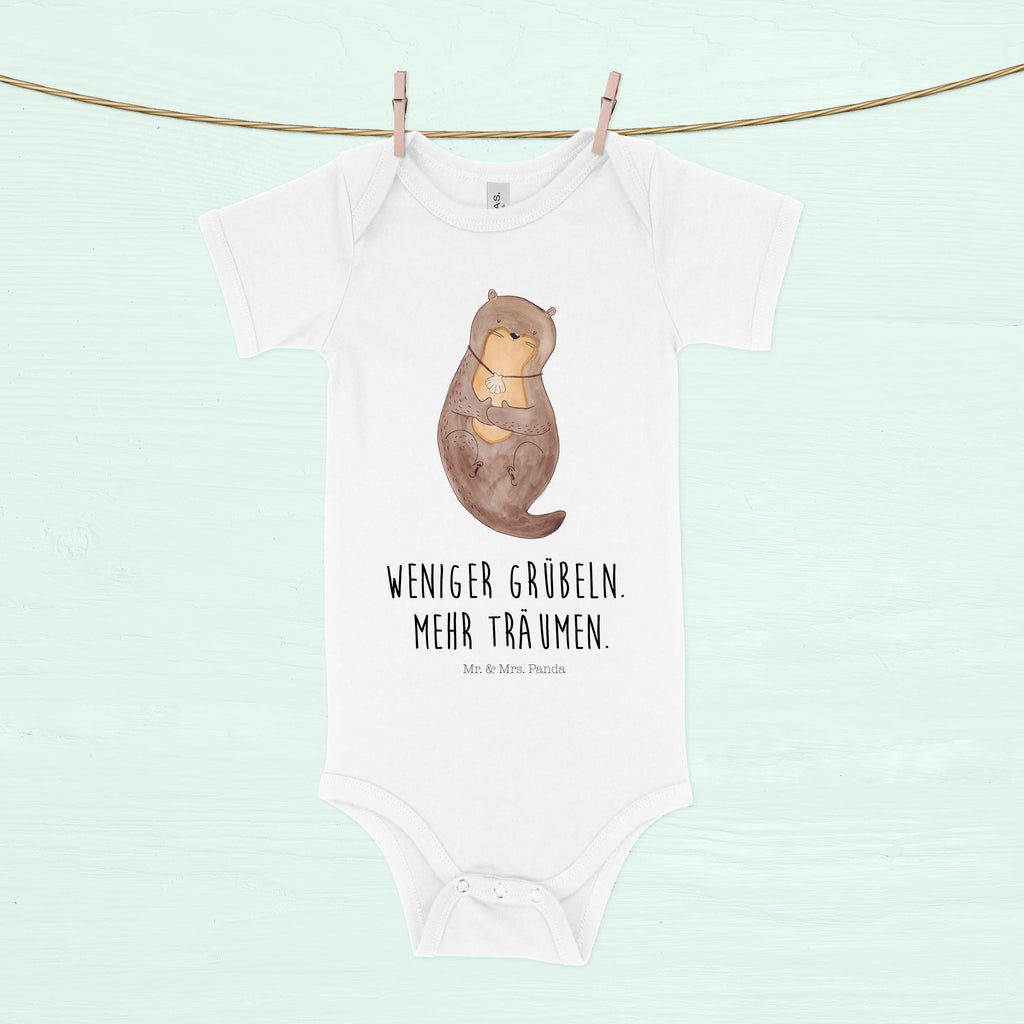 Organic Baby Body Otter mit Muschelmedaillon Babykleidung, Babystrampler, Strampler, Wickelbody, Baby Erstausstattung, Junge, Mädchen, Otter, Fischotter, Seeotter, Otterliebe, grübeln, träumen, Motivation, Tagträumen, Büro