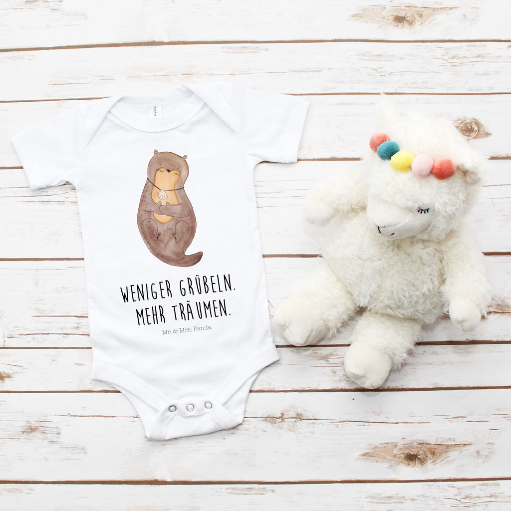 Organic Baby Body Otter mit Muschelmedaillon Babykleidung, Babystrampler, Strampler, Wickelbody, Baby Erstausstattung, Junge, Mädchen, Otter, Fischotter, Seeotter, Otterliebe, grübeln, träumen, Motivation, Tagträumen, Büro