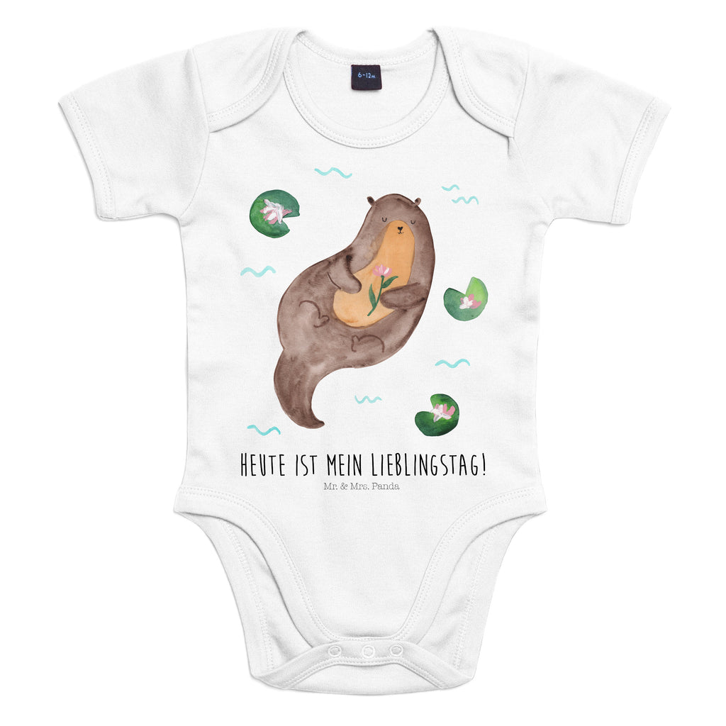 Organic Baby Body Otter mit Seerose Babykleidung, Babystrampler, Strampler, Wickelbody, Baby Erstausstattung, Junge, Mädchen, Otter, Fischotter, Seeotter, Otter Seeotter See Otter
