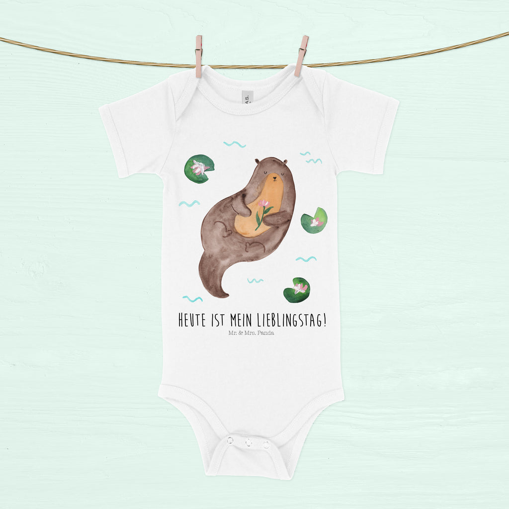 Organic Baby Body Otter mit Seerose Babykleidung, Babystrampler, Strampler, Wickelbody, Baby Erstausstattung, Junge, Mädchen, Otter, Fischotter, Seeotter, Otter Seeotter See Otter