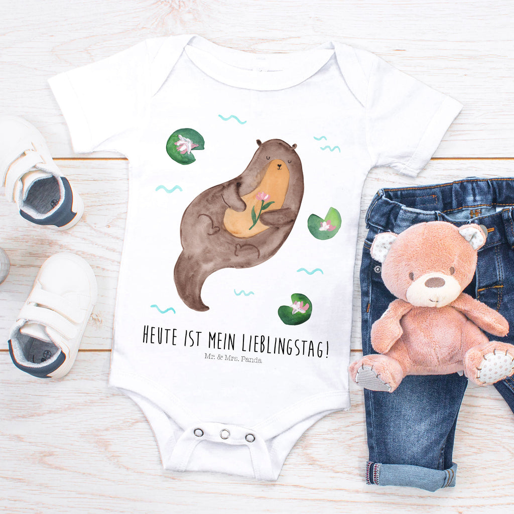 Organic Baby Body Otter mit Seerose Babykleidung, Babystrampler, Strampler, Wickelbody, Baby Erstausstattung, Junge, Mädchen, Otter, Fischotter, Seeotter, Otter Seeotter See Otter