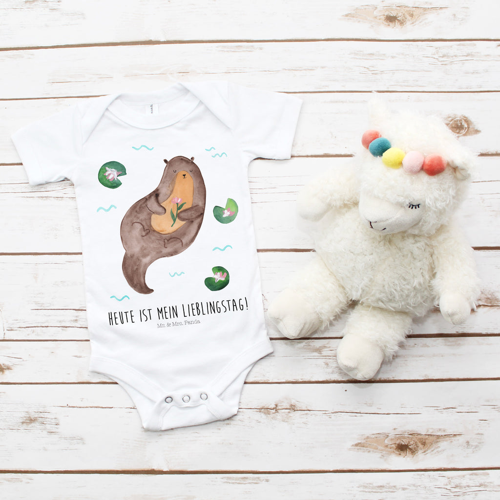 Organic Baby Body Otter mit Seerose Babykleidung, Babystrampler, Strampler, Wickelbody, Baby Erstausstattung, Junge, Mädchen, Otter, Fischotter, Seeotter, Otter Seeotter See Otter