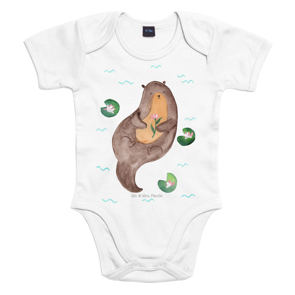 Organic Baby Body Otter mit Seerose Babykleidung, Babystrampler, Strampler, Wickelbody, Baby Erstausstattung, Junge, Mädchen, Otter, Fischotter, Seeotter, Otter Seeotter See Otter