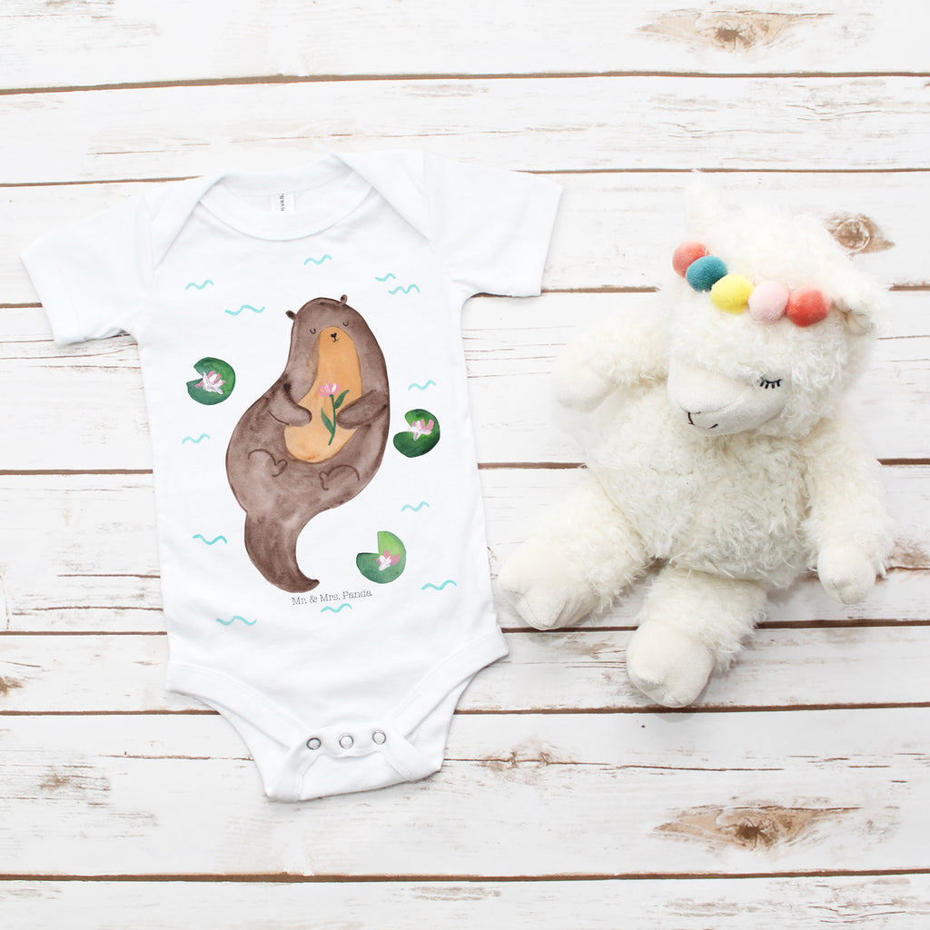 Organic Baby Body Otter mit Seerose Babykleidung, Babystrampler, Strampler, Wickelbody, Baby Erstausstattung, Junge, Mädchen, Otter, Fischotter, Seeotter, Otter Seeotter See Otter