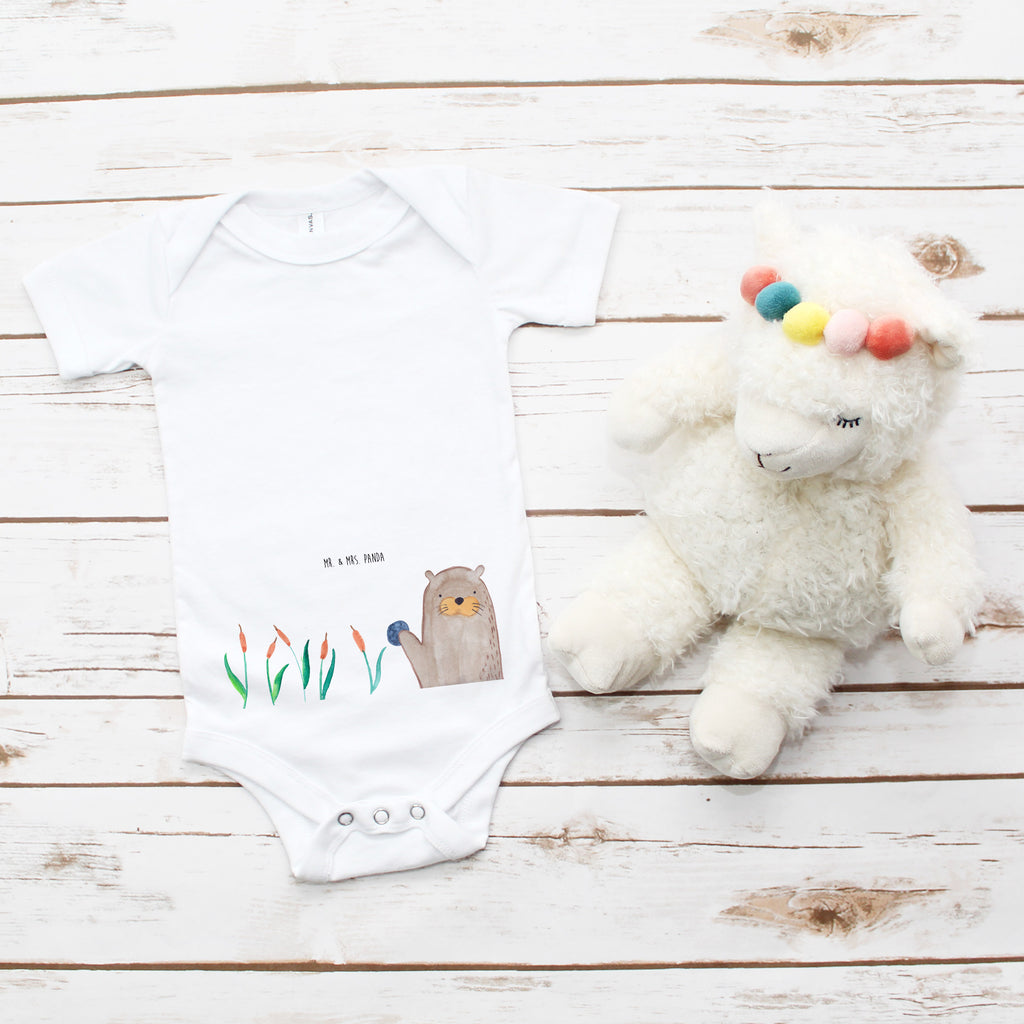 Organic Baby Body Otter mit Stein Babykleidung, Babystrampler, Strampler, Wickelbody, Baby Erstausstattung, Junge, Mädchen, Otter, Fischotter, Seeotter, Otter Seeotter See Otter