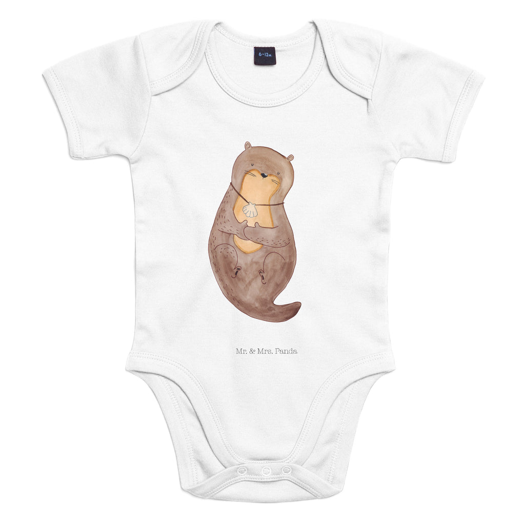 Organic Baby Body Otter mit Muschelmedaillon Babykleidung, Babystrampler, Strampler, Wickelbody, Baby Erstausstattung, Junge, Mädchen, Otter, Fischotter, Seeotter, Otterliebe, grübeln, träumen, Motivation, Tagträumen, Büro
