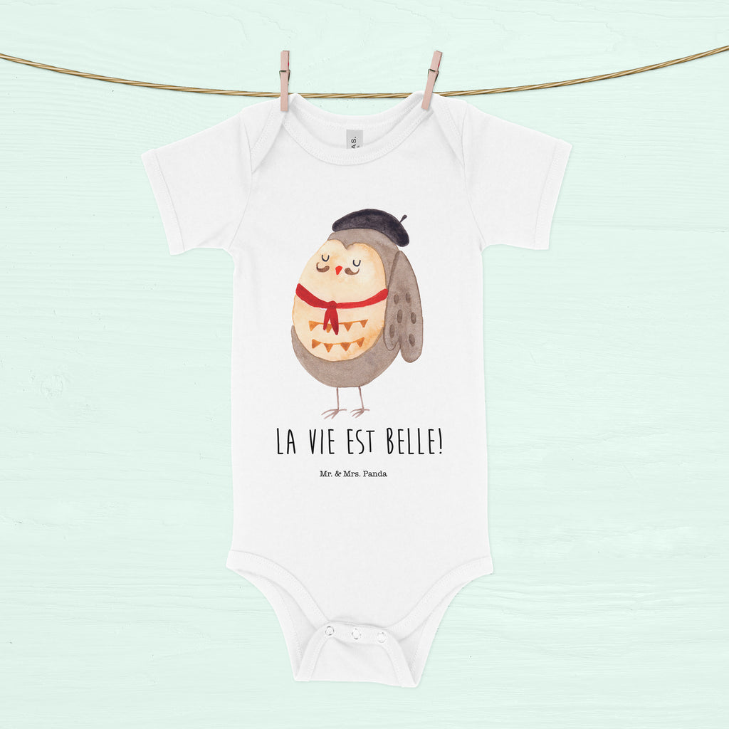 Organic Baby Body Eule Französisch Babykleidung, Babystrampler, Strampler, Wickelbody, Baby Erstausstattung, Junge, Mädchen, Eule, Eulen, Eule Deko, Owl, hibou, La vie est belle, das Leben ist schön, Spruch schön, Spruch Französisch, Frankreich