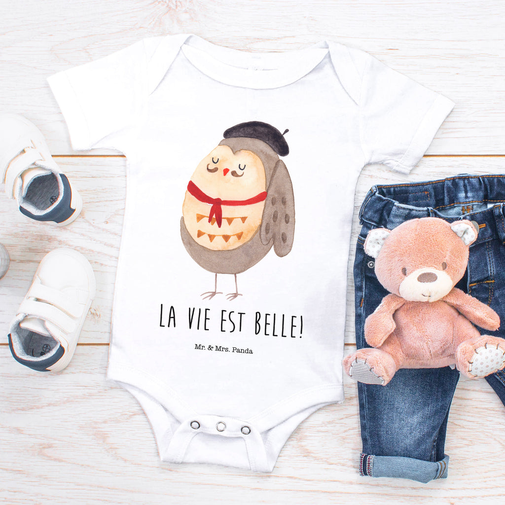 Organic Baby Body Eule Französisch Babykleidung, Babystrampler, Strampler, Wickelbody, Baby Erstausstattung, Junge, Mädchen, Eule, Eulen, Eule Deko, Owl, hibou, La vie est belle, das Leben ist schön, Spruch schön, Spruch Französisch, Frankreich