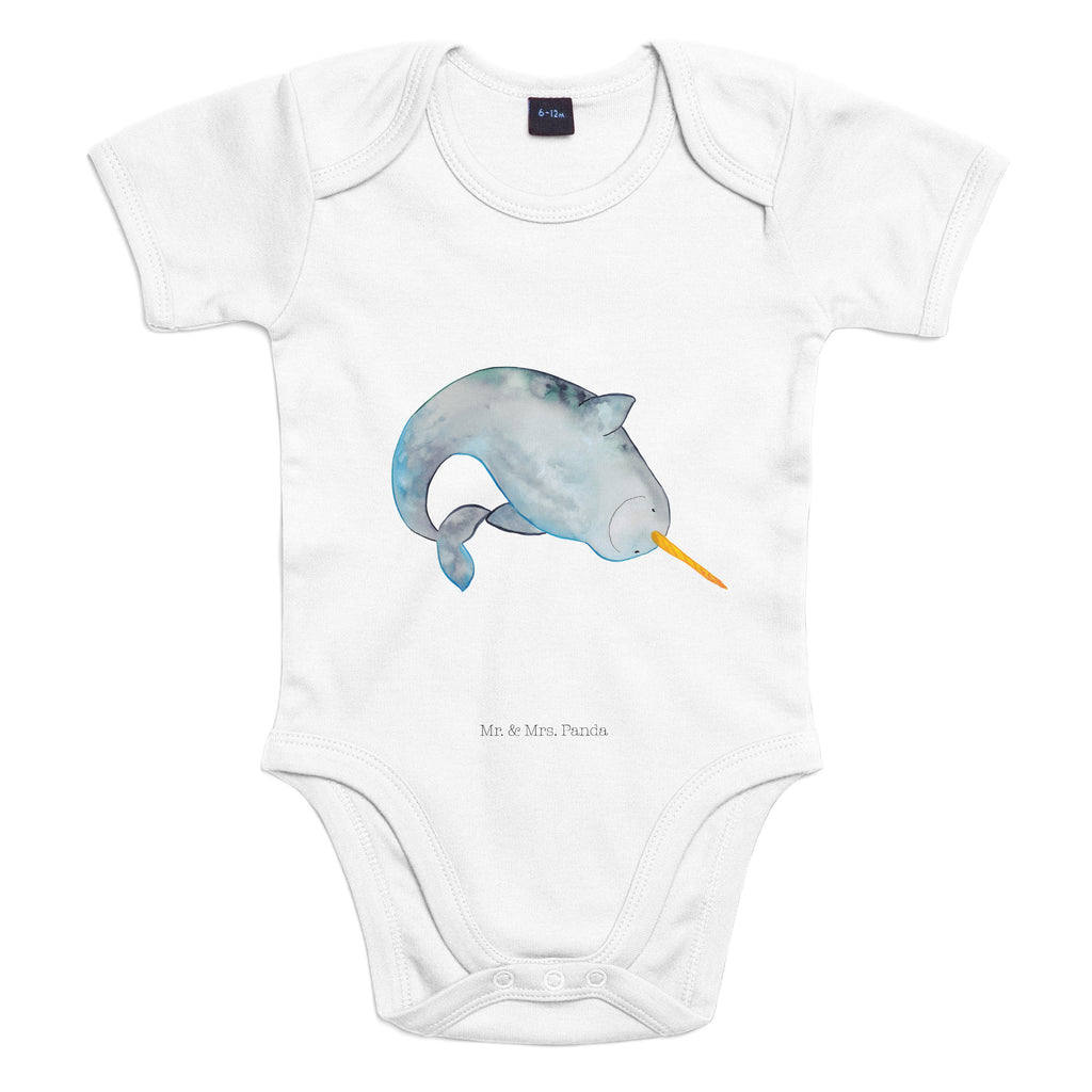Organic Baby Body Narwal Babykleidung, Babystrampler, Strampler, Wickelbody, Baby Erstausstattung, Junge, Mädchen, Meerestiere, Meer, Urlaub, Narwal, Wal, Putzen, Hausfrau, Junggesellin, aufräumen, Kinderzimmer