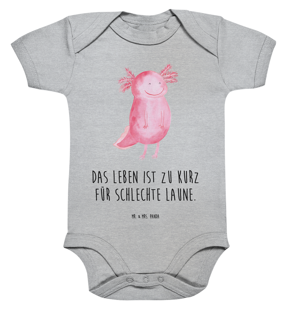 Organic Baby Body Axolotl glücklich Babykleidung, Babystrampler, Strampler, Wickelbody, Baby Erstausstattung, Junge, Mädchen, Axolotl, Molch, Axolot, Schwanzlurch, Lurch, Lurche, Motivation, gute Laune
