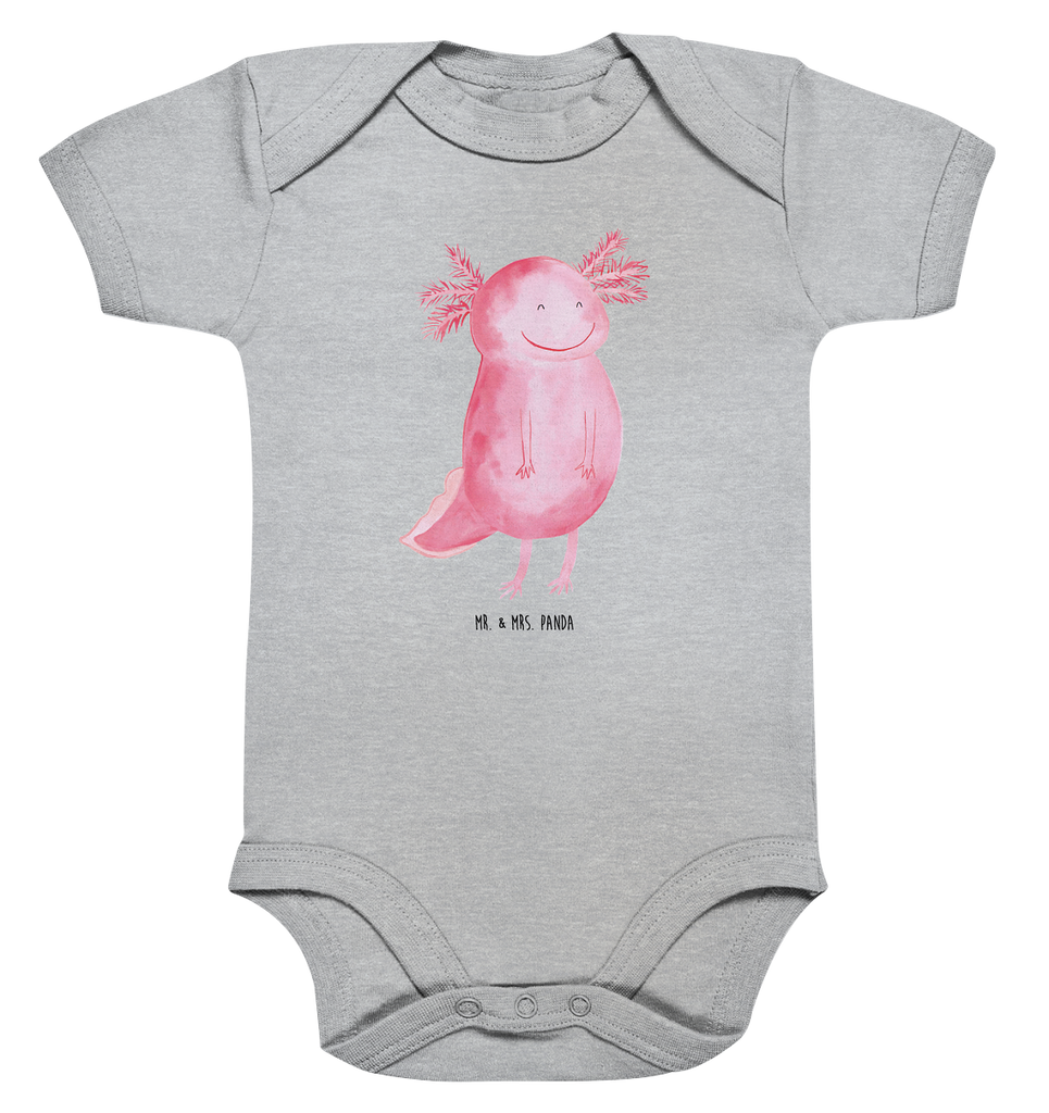 Organic Baby Body Axolotl glücklich Babykleidung, Babystrampler, Strampler, Wickelbody, Baby Erstausstattung, Junge, Mädchen, Axolotl, Molch, Axolot, Schwanzlurch, Lurch, Lurche, Motivation, gute Laune