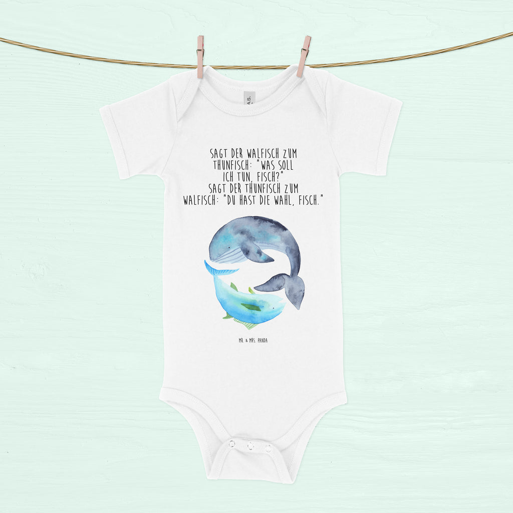 Organic Baby Body Walfisch & Thunfisch Babykleidung, Babystrampler, Strampler, Wickelbody, Baby Erstausstattung, Junge, Mädchen, Tiermotive, Gute Laune, lustige Sprüche, Tiere, Wal, Wahl, Tunfisch, Wortwitz lustig, Spruch lustig, Flachwitz, Witz, Spruch des Tages, Flachwitz Geschenk