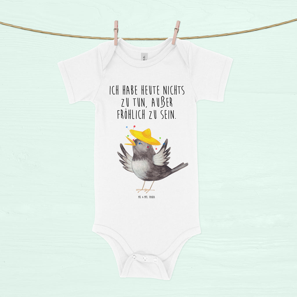 Organic Baby Body Rabe mit Sombrero Babykleidung, Babystrampler, Strampler, Wickelbody, Baby Erstausstattung, Junge, Mädchen, Tiermotive, Gute Laune, lustige Sprüche, Tiere, Rabe, Vogel, Vögel, Spruch positiv, fröhlich sein, glücklich sein, Glück Spruch, froh, Elster, Motivation