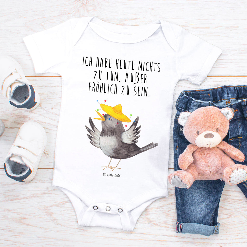 Organic Baby Body Rabe mit Sombrero Babykleidung, Babystrampler, Strampler, Wickelbody, Baby Erstausstattung, Junge, Mädchen, Tiermotive, Gute Laune, lustige Sprüche, Tiere, Rabe, Vogel, Vögel, Spruch positiv, fröhlich sein, glücklich sein, Glück Spruch, froh, Elster, Motivation