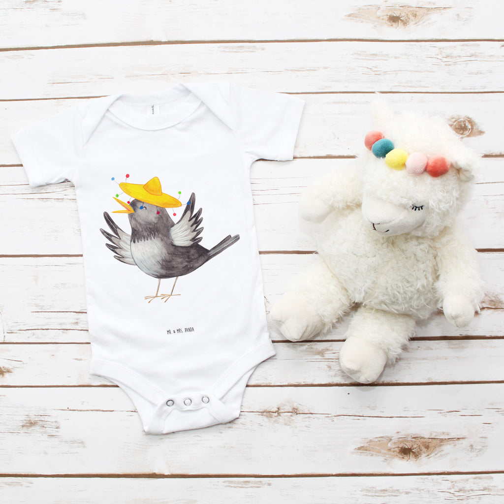 Organic Baby Body Rabe mit Sombrero Babykleidung, Babystrampler, Strampler, Wickelbody, Baby Erstausstattung, Junge, Mädchen, Tiermotive, Gute Laune, lustige Sprüche, Tiere, Rabe, Vogel, Vögel, Spruch positiv, fröhlich sein, glücklich sein, Glück Spruch, froh, Elster, Motivation