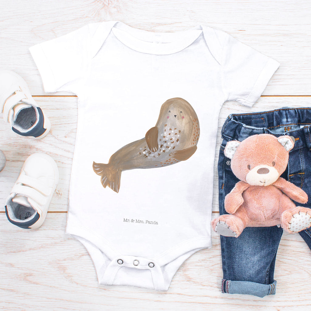 Organic Baby Body Robbe lachend Babykleidung, Babystrampler, Strampler, Wickelbody, Baby Erstausstattung, Junge, Mädchen, Tiermotive, Gute Laune, lustige Sprüche, Tiere, Robbe, Robben, Seehund, Strand, Meerestier, Ostsee, Nordsee