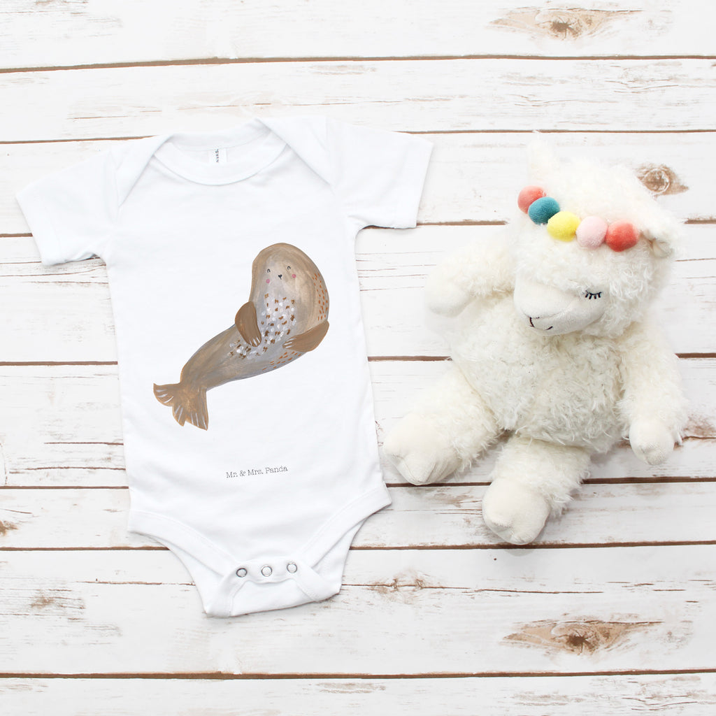 Organic Baby Body Robbe lachend Babykleidung, Babystrampler, Strampler, Wickelbody, Baby Erstausstattung, Junge, Mädchen, Tiermotive, Gute Laune, lustige Sprüche, Tiere, Robbe, Robben, Seehund, Strand, Meerestier, Ostsee, Nordsee