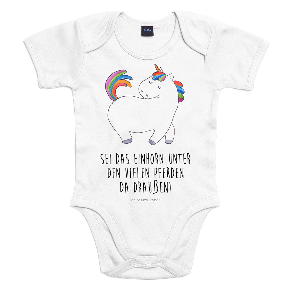 Organic Baby Body Einhorn stolzierend Babykleidung, Babystrampler, Strampler, Wickelbody, Baby Erstausstattung, Junge, Mädchen, Einhorn, Einhörner, Einhorn Deko, Pegasus, Unicorn, stolz, anders, bunt, Pferd, Reiter, Reiten, Freundin, Geschenk