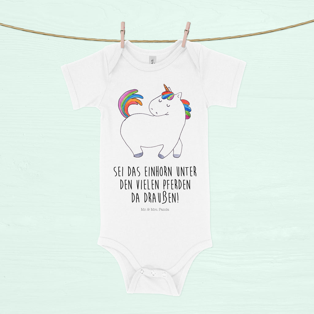 Organic Baby Body Einhorn stolzierend Babykleidung, Babystrampler, Strampler, Wickelbody, Baby Erstausstattung, Junge, Mädchen, Einhorn, Einhörner, Einhorn Deko, Pegasus, Unicorn, stolz, anders, bunt, Pferd, Reiter, Reiten, Freundin, Geschenk