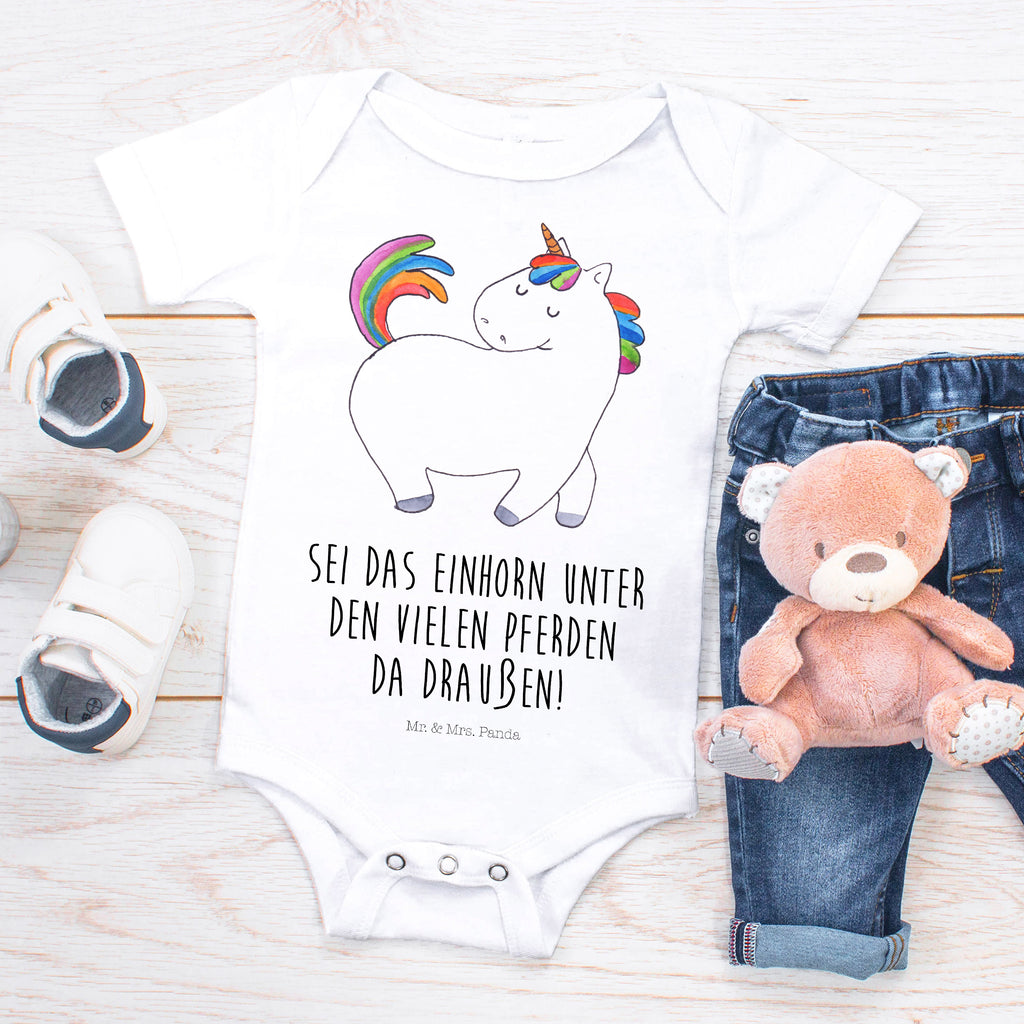Organic Baby Body Einhorn stolzierend Babykleidung, Babystrampler, Strampler, Wickelbody, Baby Erstausstattung, Junge, Mädchen, Einhorn, Einhörner, Einhorn Deko, Pegasus, Unicorn, stolz, anders, bunt, Pferd, Reiter, Reiten, Freundin, Geschenk