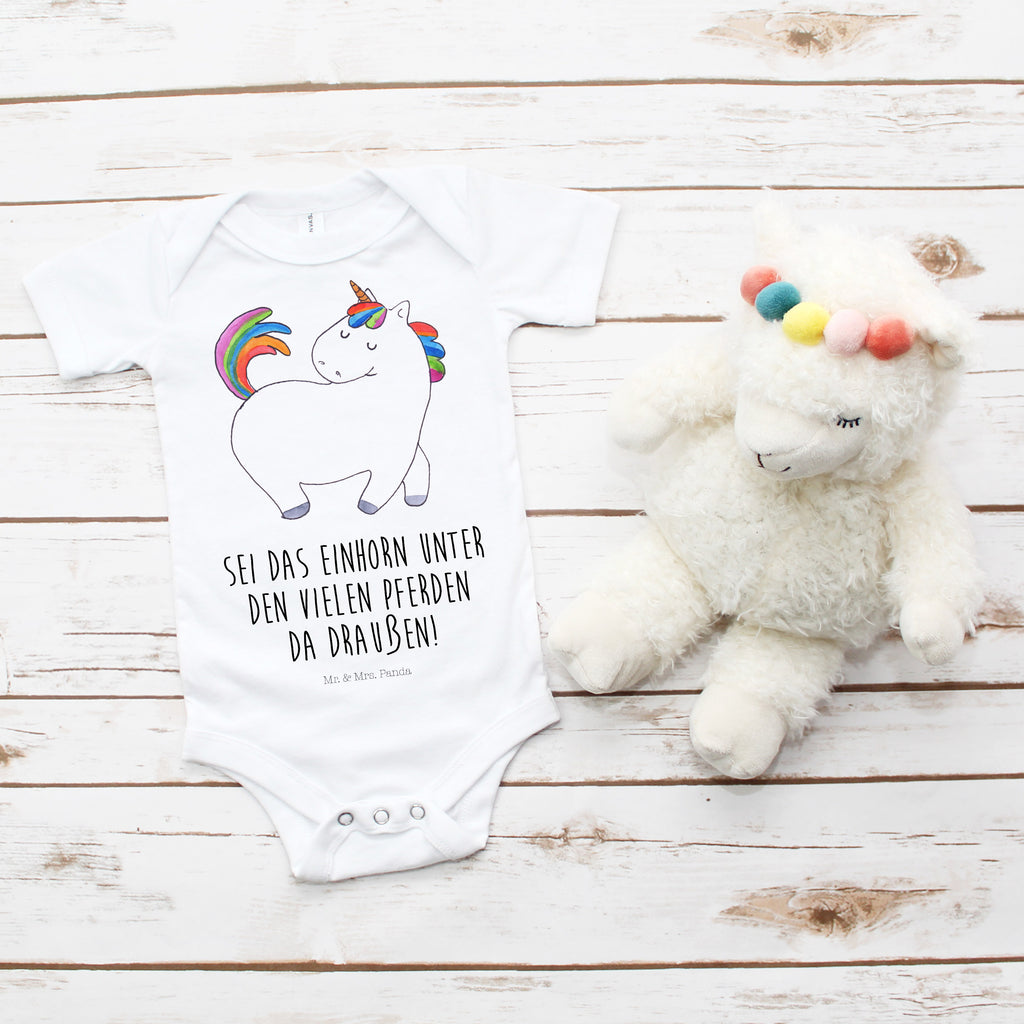 Organic Baby Body Einhorn stolzierend Babykleidung, Babystrampler, Strampler, Wickelbody, Baby Erstausstattung, Junge, Mädchen, Einhorn, Einhörner, Einhorn Deko, Pegasus, Unicorn, stolz, anders, bunt, Pferd, Reiter, Reiten, Freundin, Geschenk
