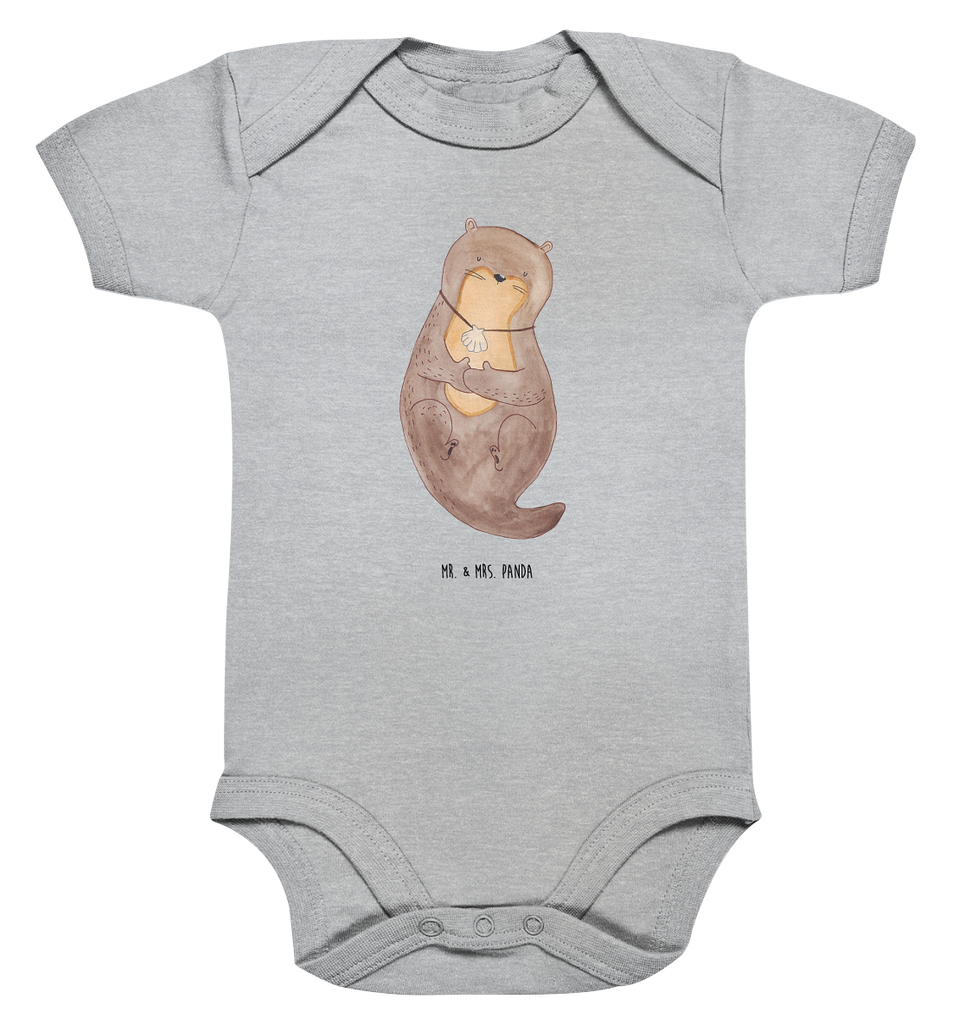 Organic Baby Body Otter mit Muschelmedaillon Babykleidung, Babystrampler, Strampler, Wickelbody, Baby Erstausstattung, Junge, Mädchen, Otter, Fischotter, Seeotter, Otterliebe, grübeln, träumen, Motivation, Tagträumen, Büro