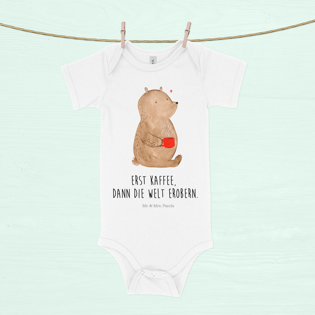 Organic Baby Body Bär Kaffee Babykleidung, Babystrampler, Strampler, Wickelbody, Baby Erstausstattung, Junge, Mädchen, Bär, Teddy, Teddybär, Kaffee, Coffee, Bären, guten Morgen, Morgenroutine, Welt erobern, Welt retten, Motivation