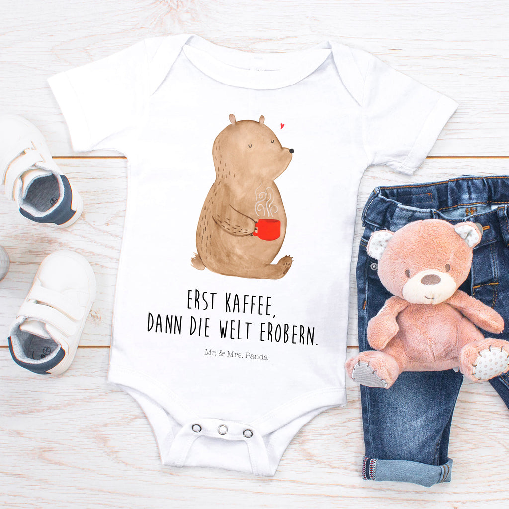 Organic Baby Body Bär Kaffee Babykleidung, Babystrampler, Strampler, Wickelbody, Baby Erstausstattung, Junge, Mädchen, Bär, Teddy, Teddybär, Kaffee, Coffee, Bären, guten Morgen, Morgenroutine, Welt erobern, Welt retten, Motivation