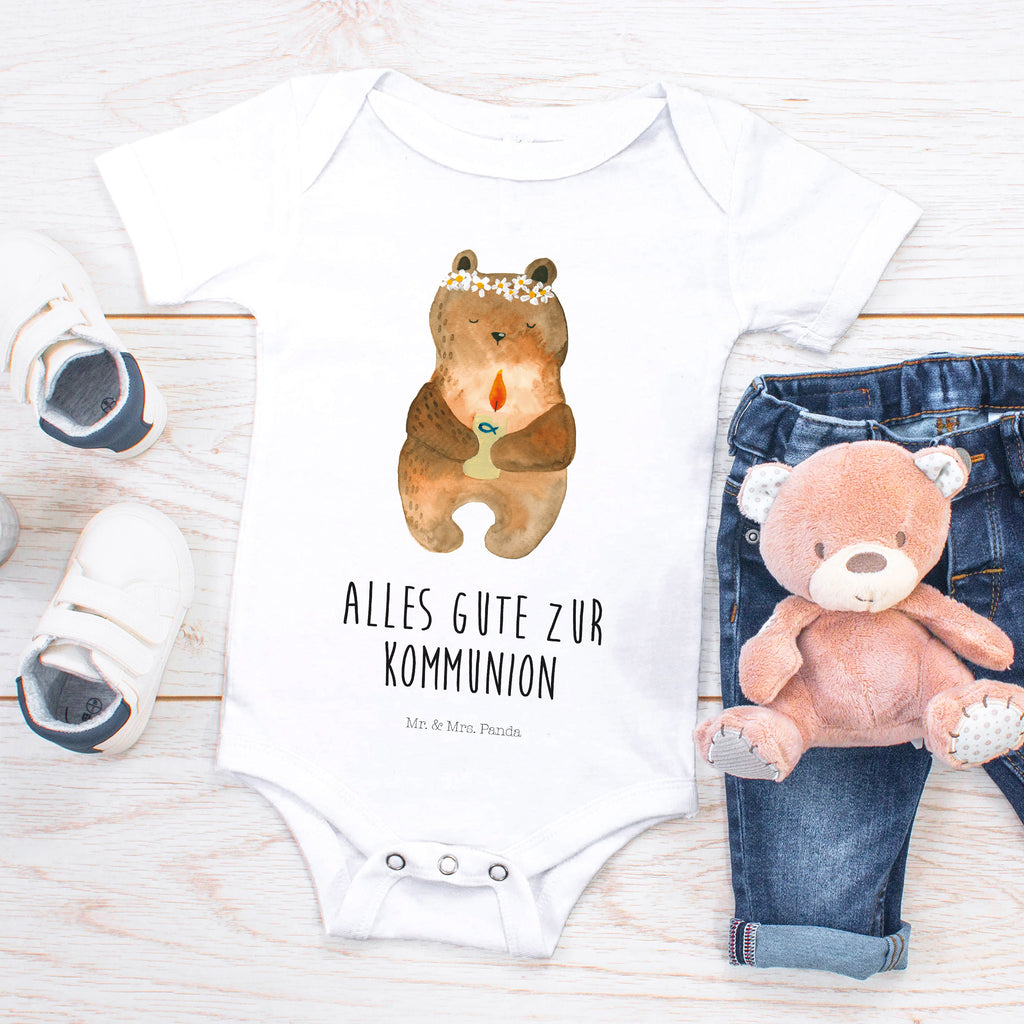 Organic Baby Body Kommunion-Bär Babykleidung, Babystrampler, Strampler, Wickelbody, Baby Erstausstattung, Junge, Mädchen, Bär, Teddy, Teddybär, Kommunion, Gottes Segen, Taufkerze, katholisch