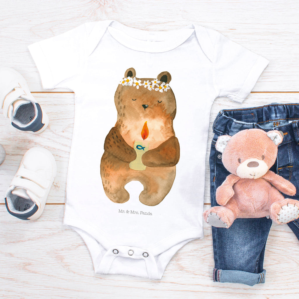 Organic Baby Body Kommunion-Bär Babykleidung, Babystrampler, Strampler, Wickelbody, Baby Erstausstattung, Junge, Mädchen, Bär, Teddy, Teddybär, Kommunion, Gottes Segen, Taufkerze, katholisch