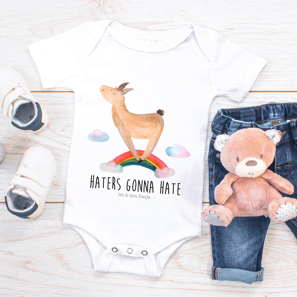 Organic Baby Body Lama Regenbogen Babykleidung, Babystrampler, Strampler, Wickelbody, Baby Erstausstattung, Junge, Mädchen, Lama, Alpaka, Lamas, Regenbogen, Haters gonna hate, Haters, Selbstständig, Außenseiter, Schule, Abi, Hobby, Wolkenland, Freiheit