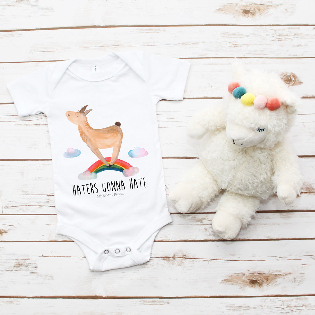 Organic Baby Body Lama Regenbogen Babykleidung, Babystrampler, Strampler, Wickelbody, Baby Erstausstattung, Junge, Mädchen, Lama, Alpaka, Lamas, Regenbogen, Haters gonna hate, Haters, Selbstständig, Außenseiter, Schule, Abi, Hobby, Wolkenland, Freiheit