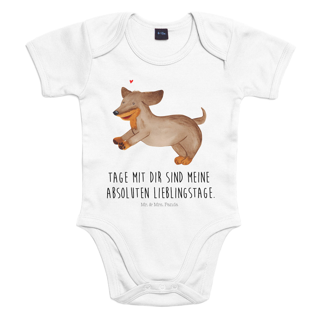Organic Baby Body Hund Dackel fröhlich Babykleidung, Babystrampler, Strampler, Wickelbody, Baby Erstausstattung, Junge, Mädchen, Hund, Hundemotiv, Haustier, Hunderasse, Tierliebhaber, Hundebesitzer, Sprüche, Hunde, Dackel, Dachshund, happy dog