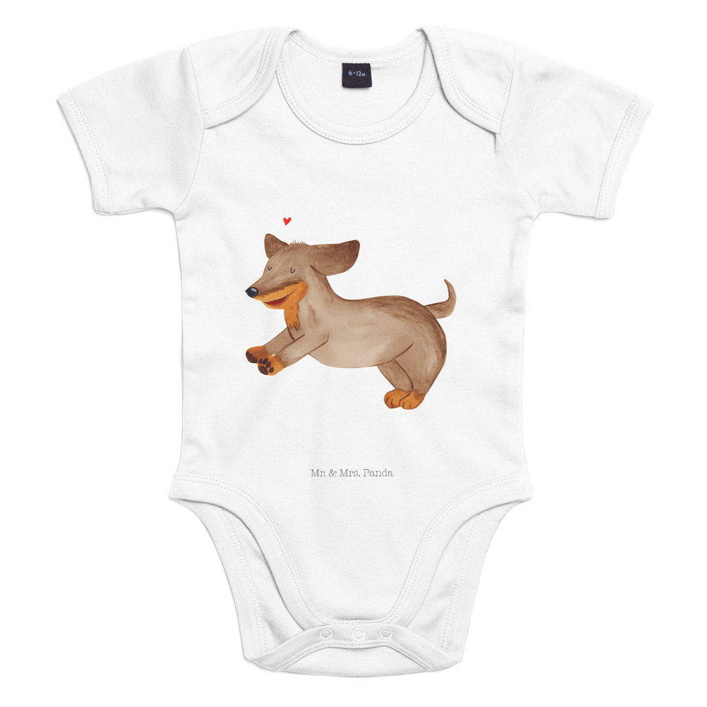 Organic Baby Body Hund Dackel fröhlich Babykleidung, Babystrampler, Strampler, Wickelbody, Baby Erstausstattung, Junge, Mädchen, Hund, Hundemotiv, Haustier, Hunderasse, Tierliebhaber, Hundebesitzer, Sprüche, Hunde, Dackel, Dachshund, happy dog