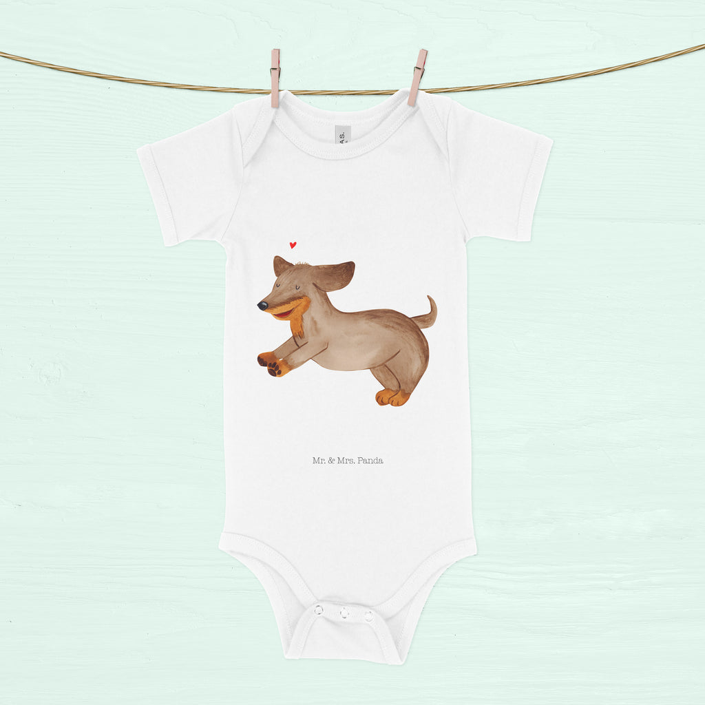 Organic Baby Body Hund Dackel fröhlich Babykleidung, Babystrampler, Strampler, Wickelbody, Baby Erstausstattung, Junge, Mädchen, Hund, Hundemotiv, Haustier, Hunderasse, Tierliebhaber, Hundebesitzer, Sprüche, Hunde, Dackel, Dachshund, happy dog