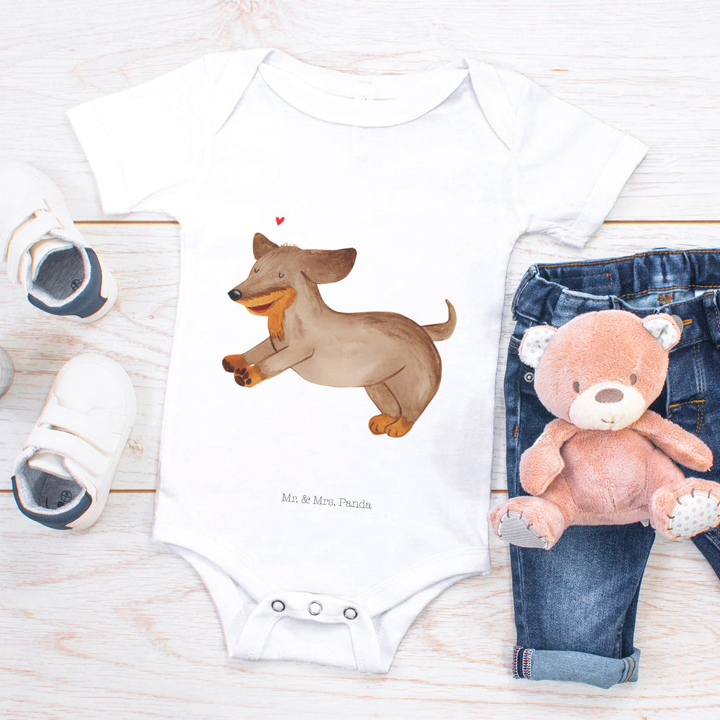 Organic Baby Body Hund Dackel fröhlich Babykleidung, Babystrampler, Strampler, Wickelbody, Baby Erstausstattung, Junge, Mädchen, Hund, Hundemotiv, Haustier, Hunderasse, Tierliebhaber, Hundebesitzer, Sprüche, Hunde, Dackel, Dachshund, happy dog
