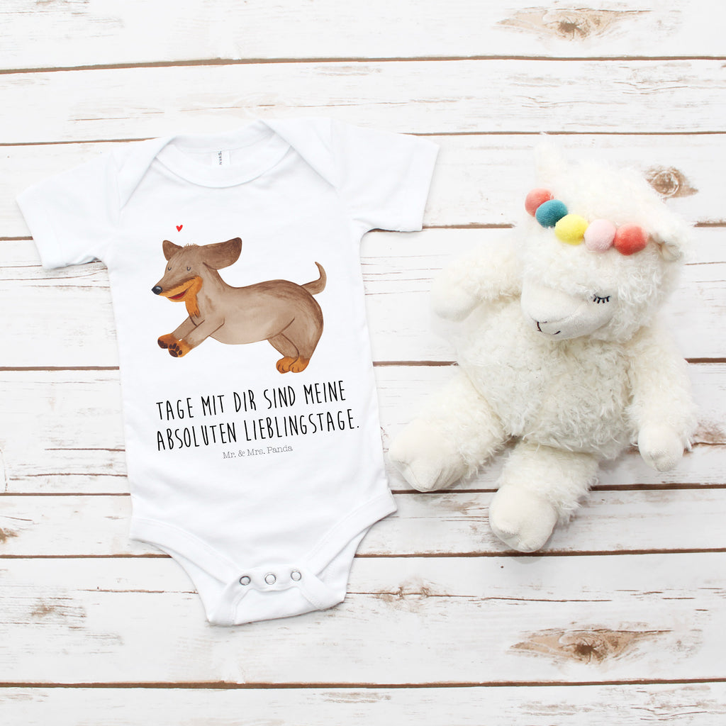 Organic Baby Body Hund Dackel fröhlich Babykleidung, Babystrampler, Strampler, Wickelbody, Baby Erstausstattung, Junge, Mädchen, Hund, Hundemotiv, Haustier, Hunderasse, Tierliebhaber, Hundebesitzer, Sprüche, Hunde, Dackel, Dachshund, happy dog