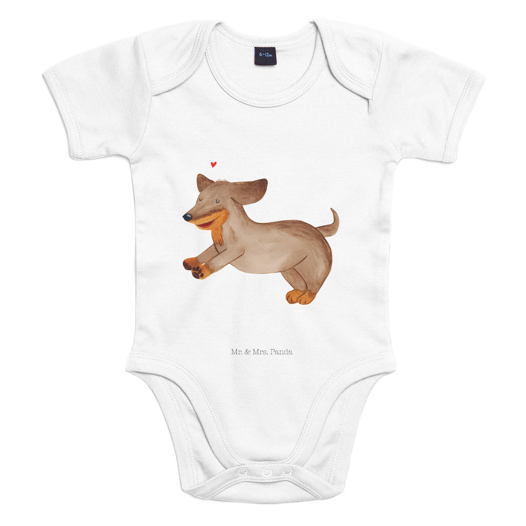 Organic Baby Body Hund Dackel fröhlich Babykleidung, Babystrampler, Strampler, Wickelbody, Baby Erstausstattung, Junge, Mädchen, Hund, Hundemotiv, Haustier, Hunderasse, Tierliebhaber, Hundebesitzer, Sprüche, Hunde, Dackel, Dachshund, happy dog