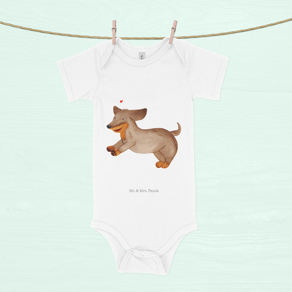 Organic Baby Body Hund Dackel fröhlich Babykleidung, Babystrampler, Strampler, Wickelbody, Baby Erstausstattung, Junge, Mädchen, Hund, Hundemotiv, Haustier, Hunderasse, Tierliebhaber, Hundebesitzer, Sprüche, Hunde, Dackel, Dachshund, happy dog