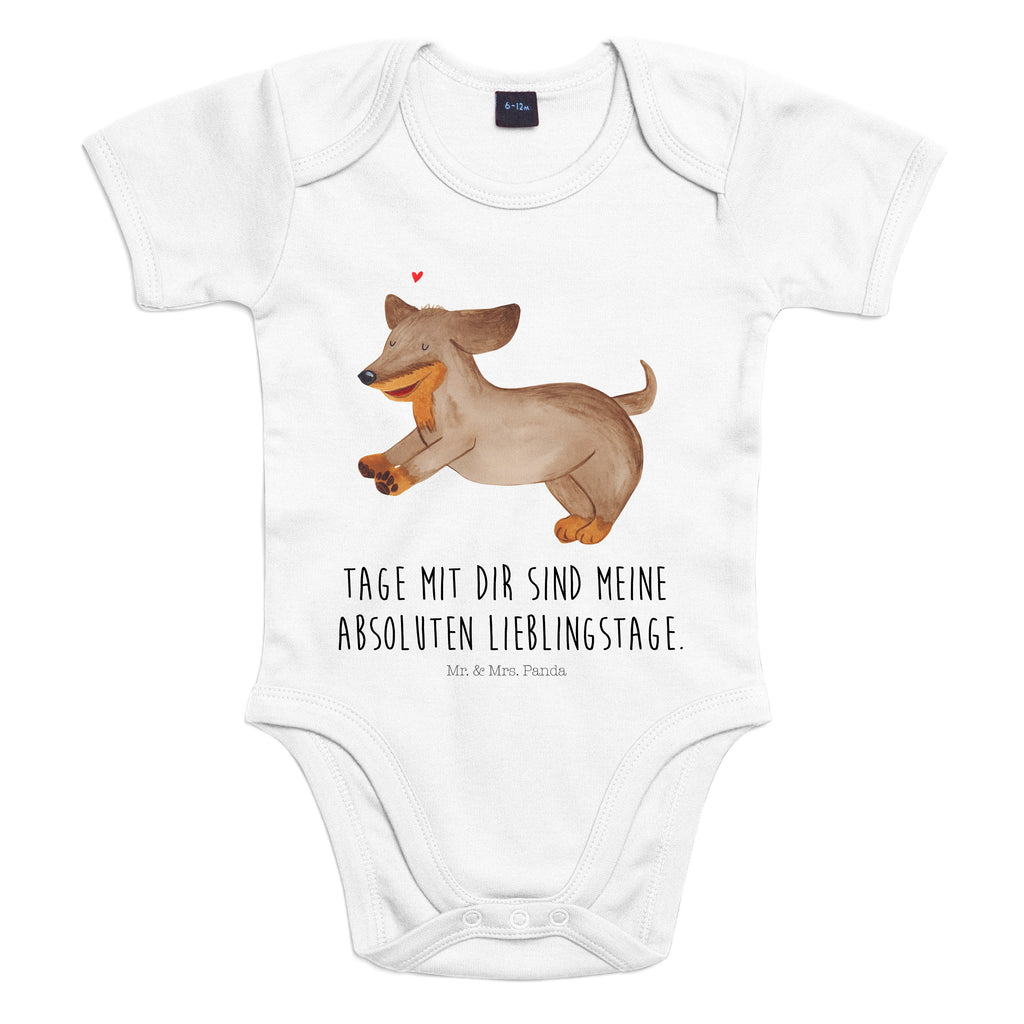 Organic Baby Body Hund Dackel fröhlich Babykleidung, Babystrampler, Strampler, Wickelbody, Baby Erstausstattung, Junge, Mädchen, Hund, Hundemotiv, Haustier, Hunderasse, Tierliebhaber, Hundebesitzer, Sprüche, Hunde, Dackel, Dachshund, happy dog