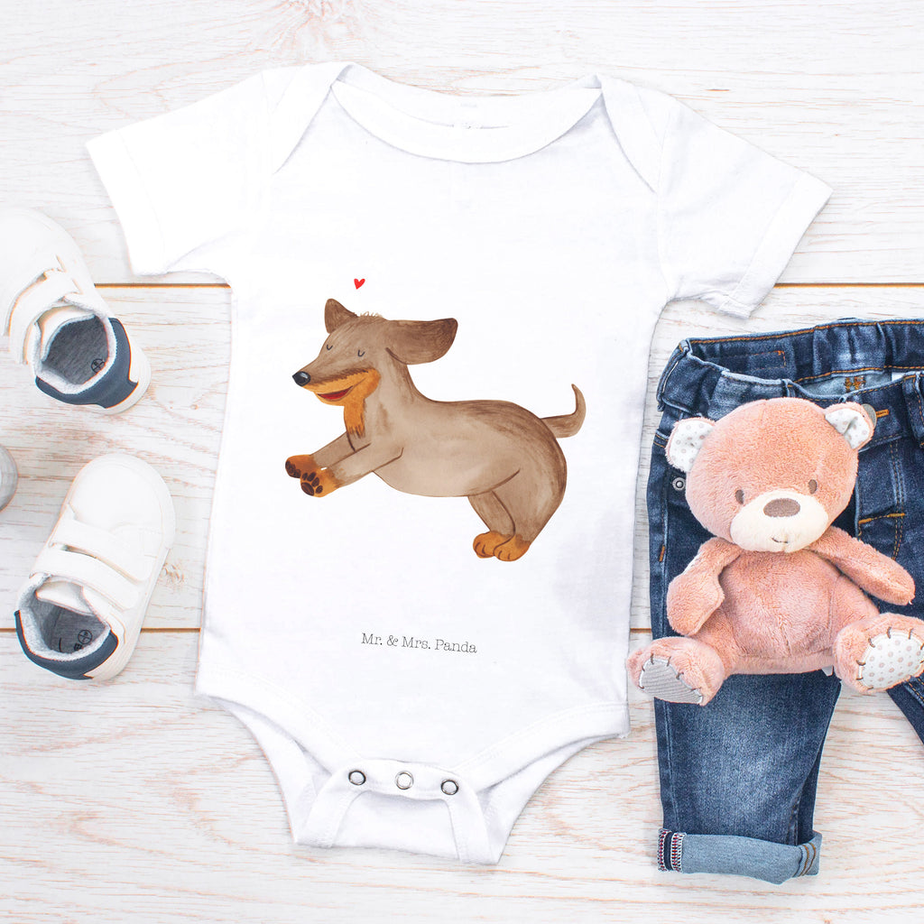 Organic Baby Body Hund Dackel fröhlich Babykleidung, Babystrampler, Strampler, Wickelbody, Baby Erstausstattung, Junge, Mädchen, Hund, Hundemotiv, Haustier, Hunderasse, Tierliebhaber, Hundebesitzer, Sprüche, Hunde, Dackel, Dachshund, happy dog